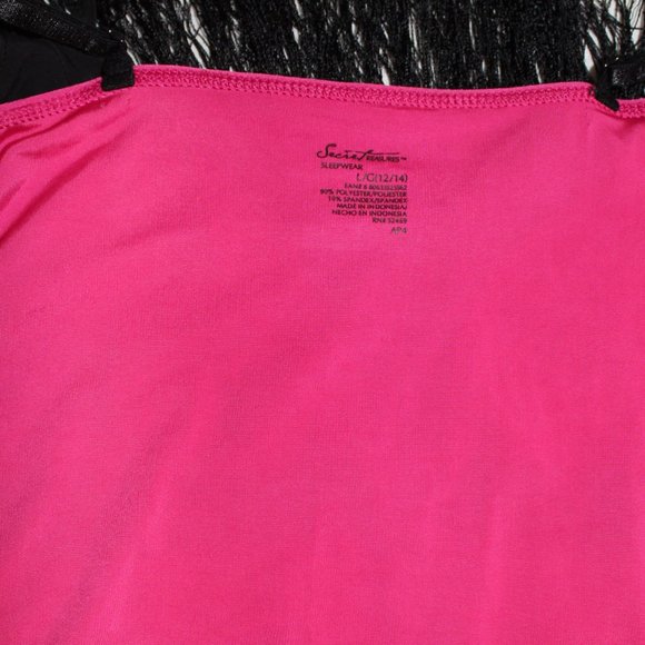 Secret Treasures Nightie Pink w Black Fringe,Sz LG - Picture 5 of 5